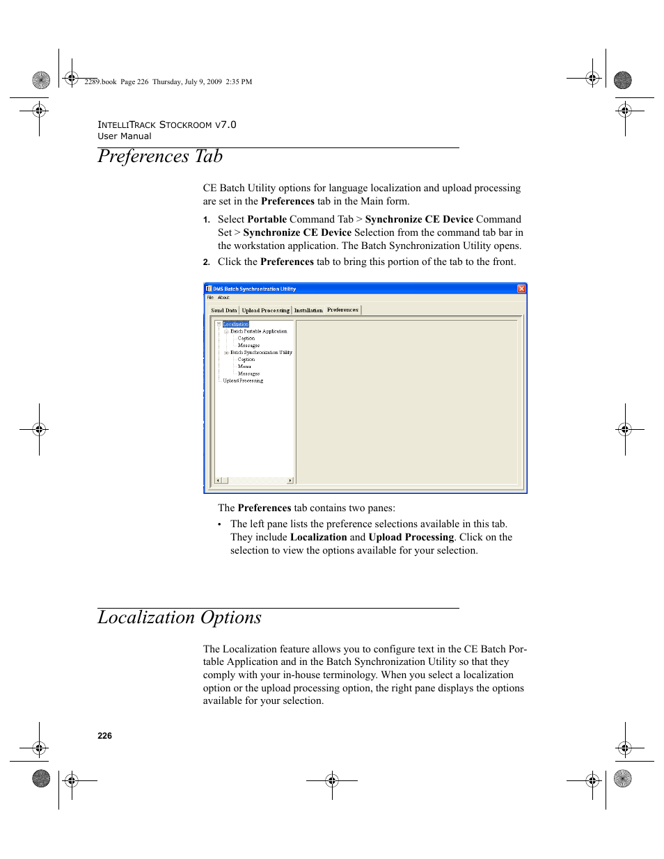 Preferences tab, Localization options, Preferences tab localization options | Preferences tab 226, Localization options 226 | IntelliTrack Stockroom Inventory User Manual | Page 254 / 380