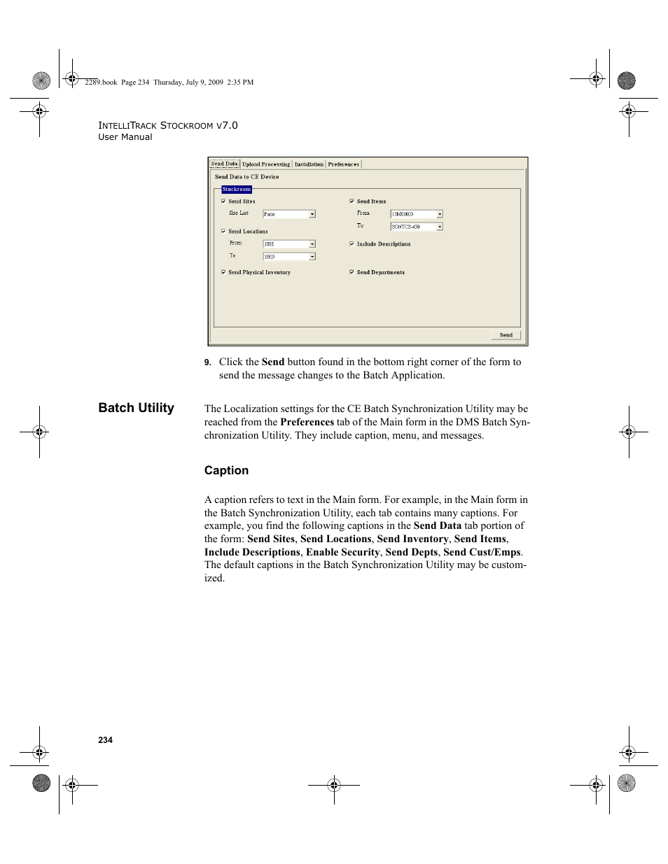 Batch utility, Caption, Batch utility 234 | IntelliTrack Stockroom Inventory User Manual | Page 262 / 380