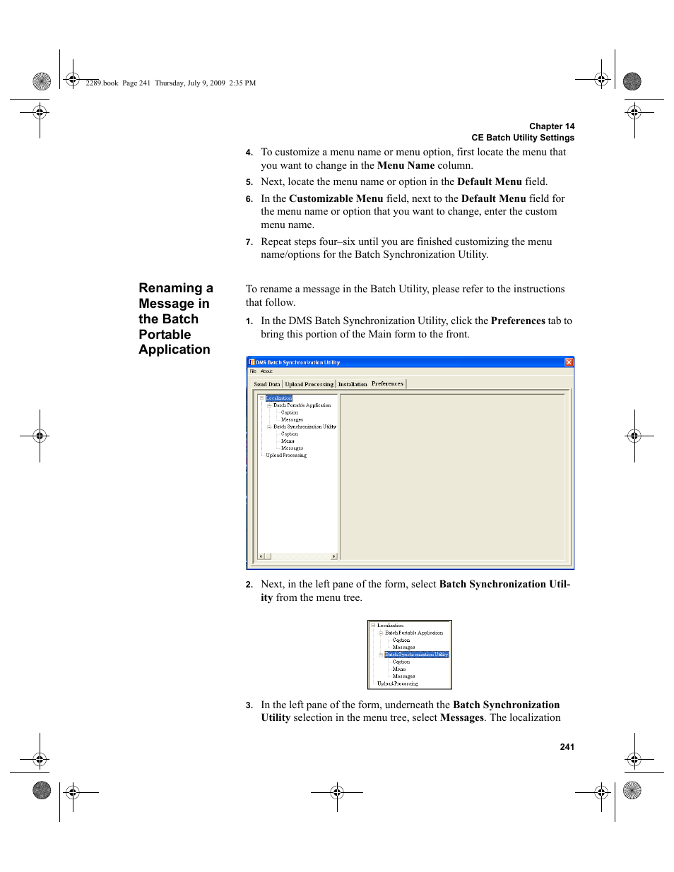 Renaming a message in the batch portable, Application 241 | IntelliTrack Stockroom Inventory User Manual | Page 269 / 380