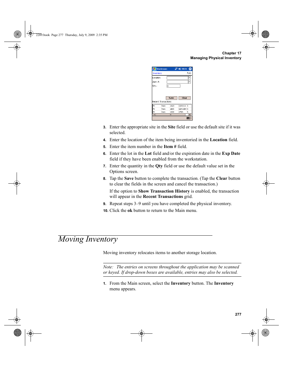 Moving inventory | IntelliTrack Stockroom Inventory User Manual | Page 305 / 380