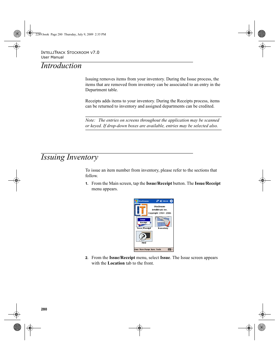 Introduction, Issuing inventory, Introduction issuing inventory | IntelliTrack Stockroom Inventory User Manual | Page 308 / 380