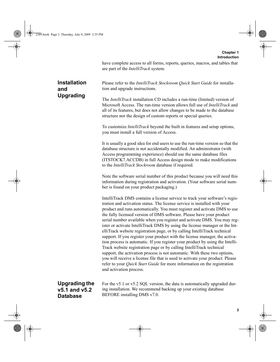 Installation and upgrading, Upgrading the v5.1 and v5.2 database, Installation and upgrading 3 | Upgrading the v5.1 and v5.2 database 3 | IntelliTrack Stockroom Inventory User Manual | Page 31 / 380