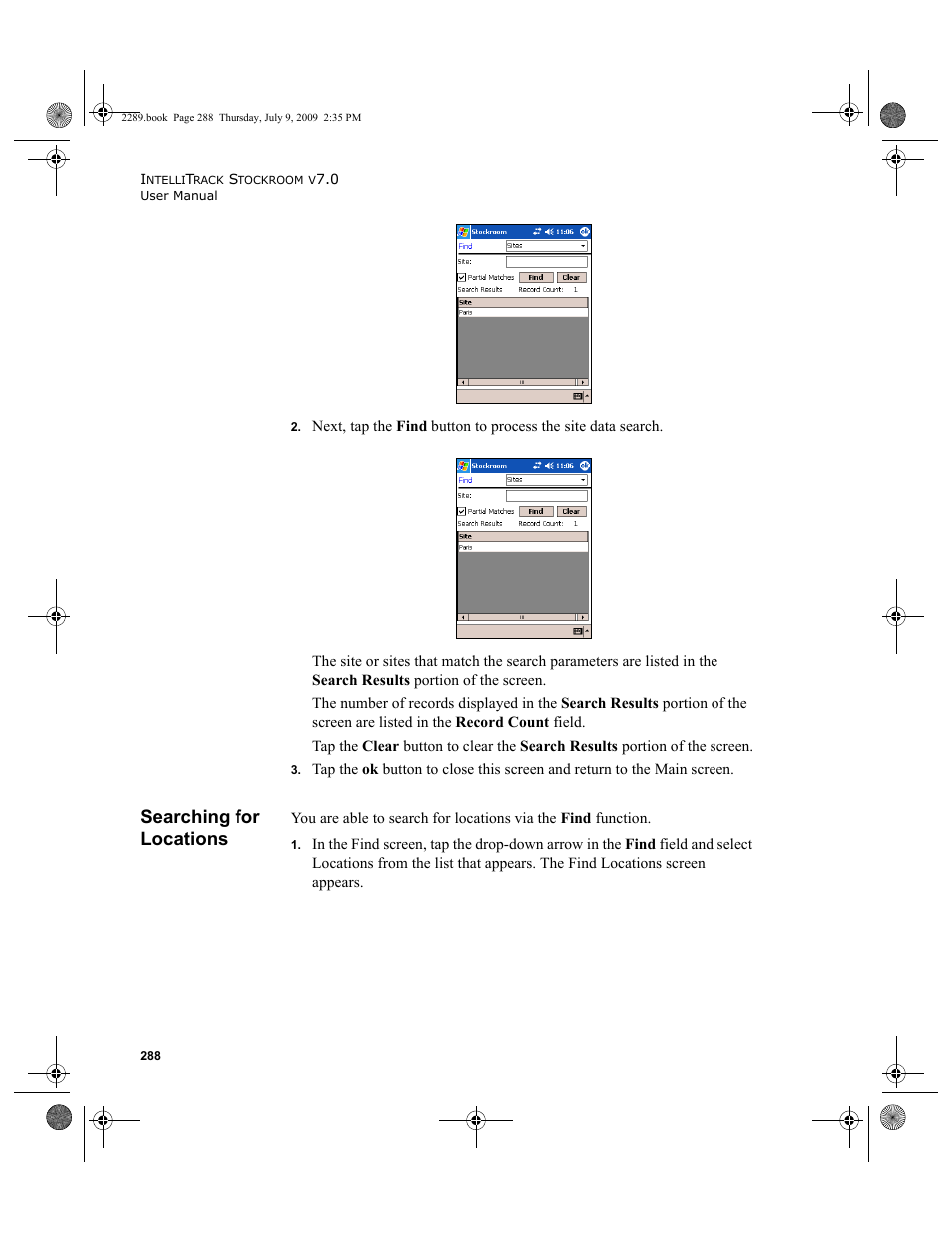 Searching for locations, Searching for locations 288 | IntelliTrack Stockroom Inventory User Manual | Page 316 / 380