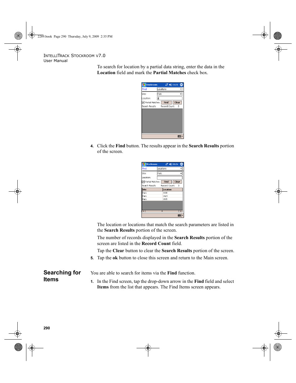 Searching for items, Searching for items 290 | IntelliTrack Stockroom Inventory User Manual | Page 318 / 380