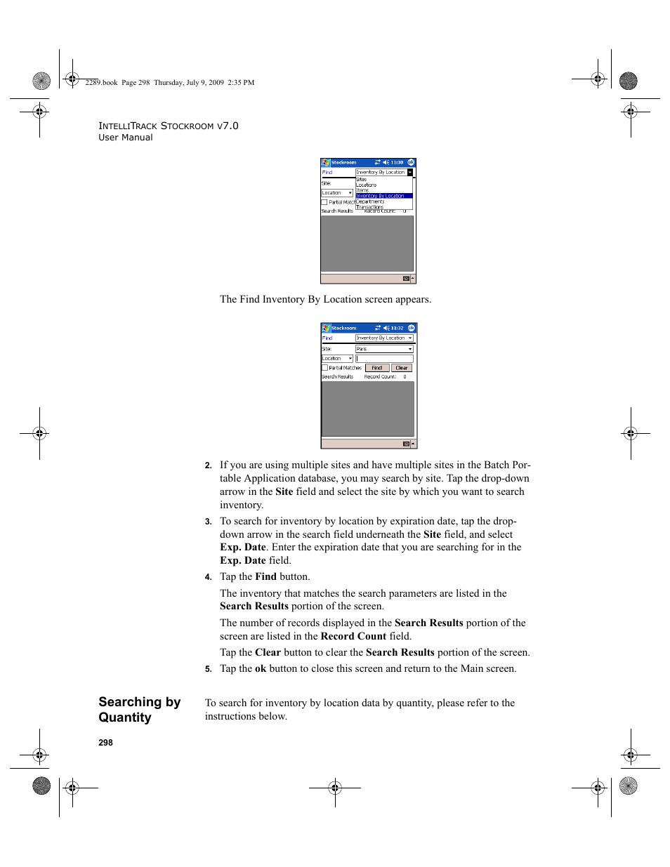 Searching by quantity, Searching by quantity 298 | IntelliTrack Stockroom Inventory User Manual | Page 326 / 380