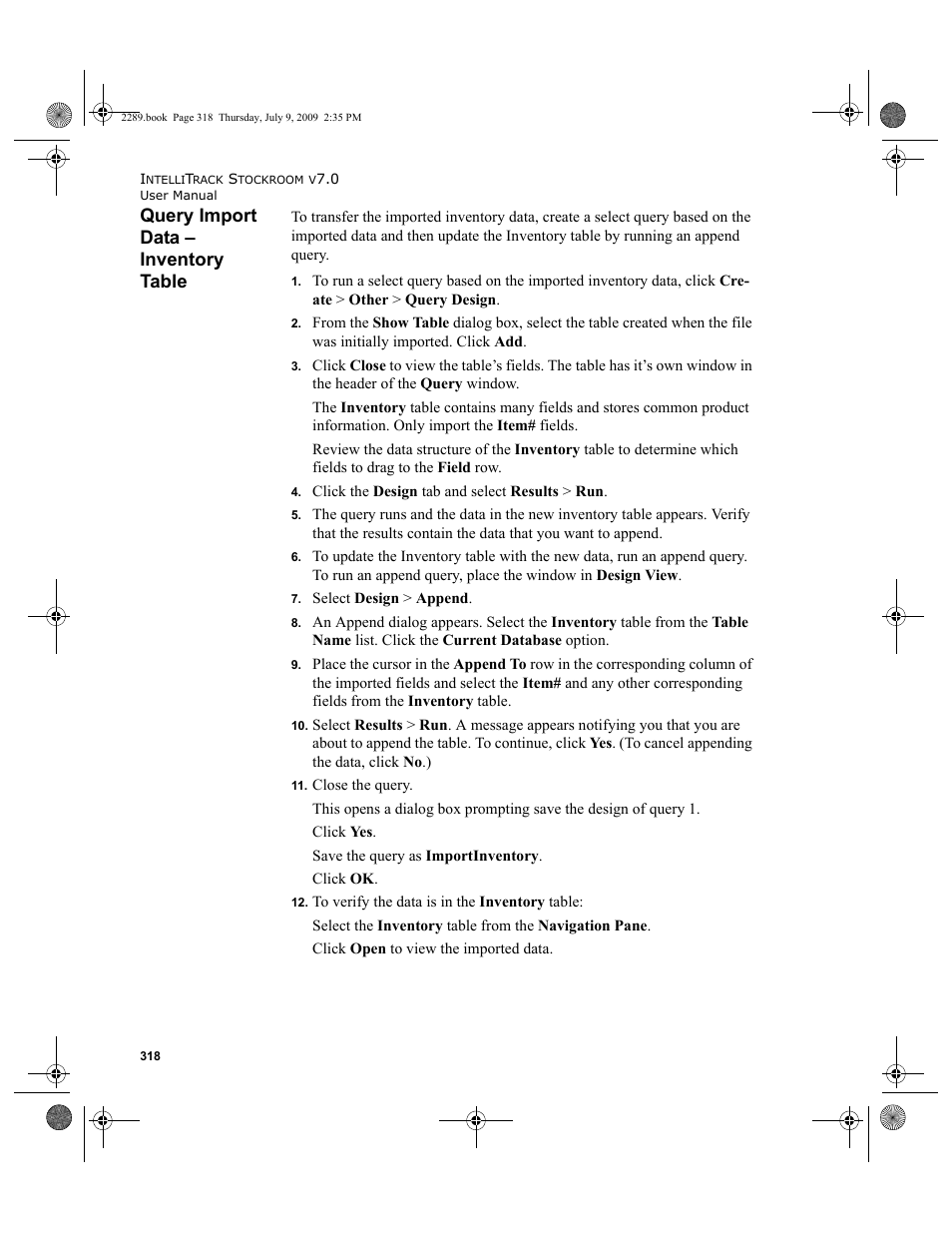 Query import data - inventory table, Query import data – inventory table, Query import data – inventory table 318 | IntelliTrack Stockroom Inventory User Manual | Page 346 / 380