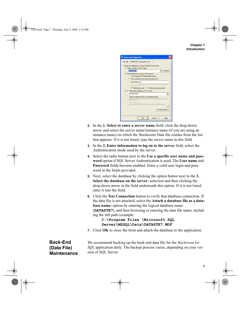 Back-end (data file) maintenance, Back-end (data file) maintenance 7 | IntelliTrack Stockroom Inventory User Manual | Page 35 / 380