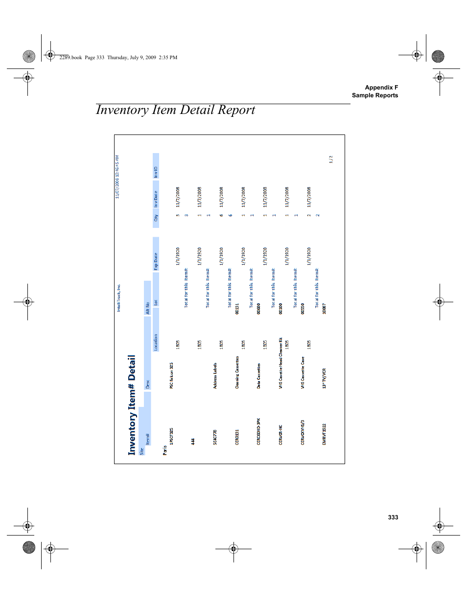 Inventory item detail report, Inventory item detail report 333 | IntelliTrack Stockroom Inventory User Manual | Page 361 / 380