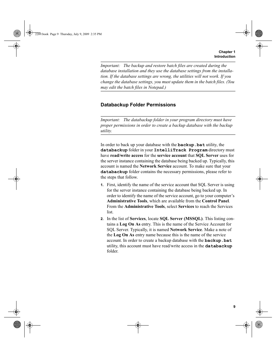 Databackup folder permissions | IntelliTrack Stockroom Inventory User Manual | Page 37 / 380