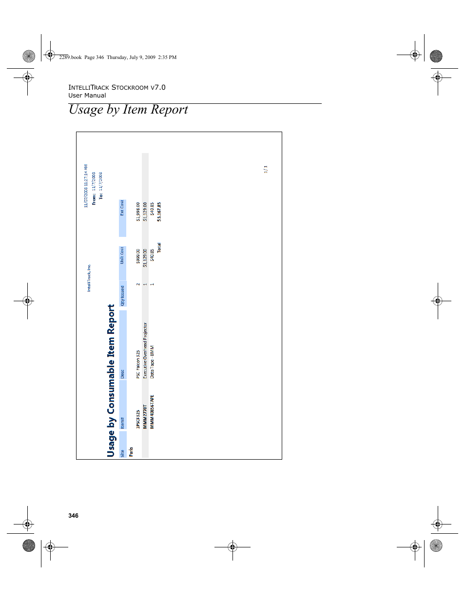 Usage by item report, Usage by item report 346 | IntelliTrack Stockroom Inventory User Manual | Page 374 / 380