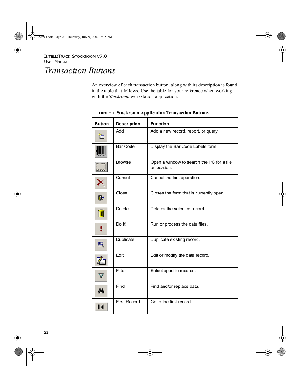 Transaction buttons, Transaction buttons 22 | IntelliTrack Stockroom Inventory User Manual | Page 50 / 380