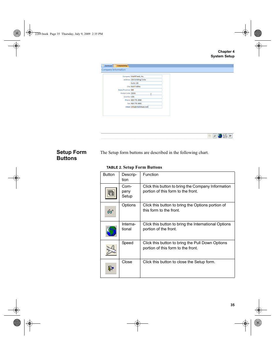 Setup form buttons, Setup form buttons 35 | IntelliTrack Stockroom Inventory User Manual | Page 63 / 380