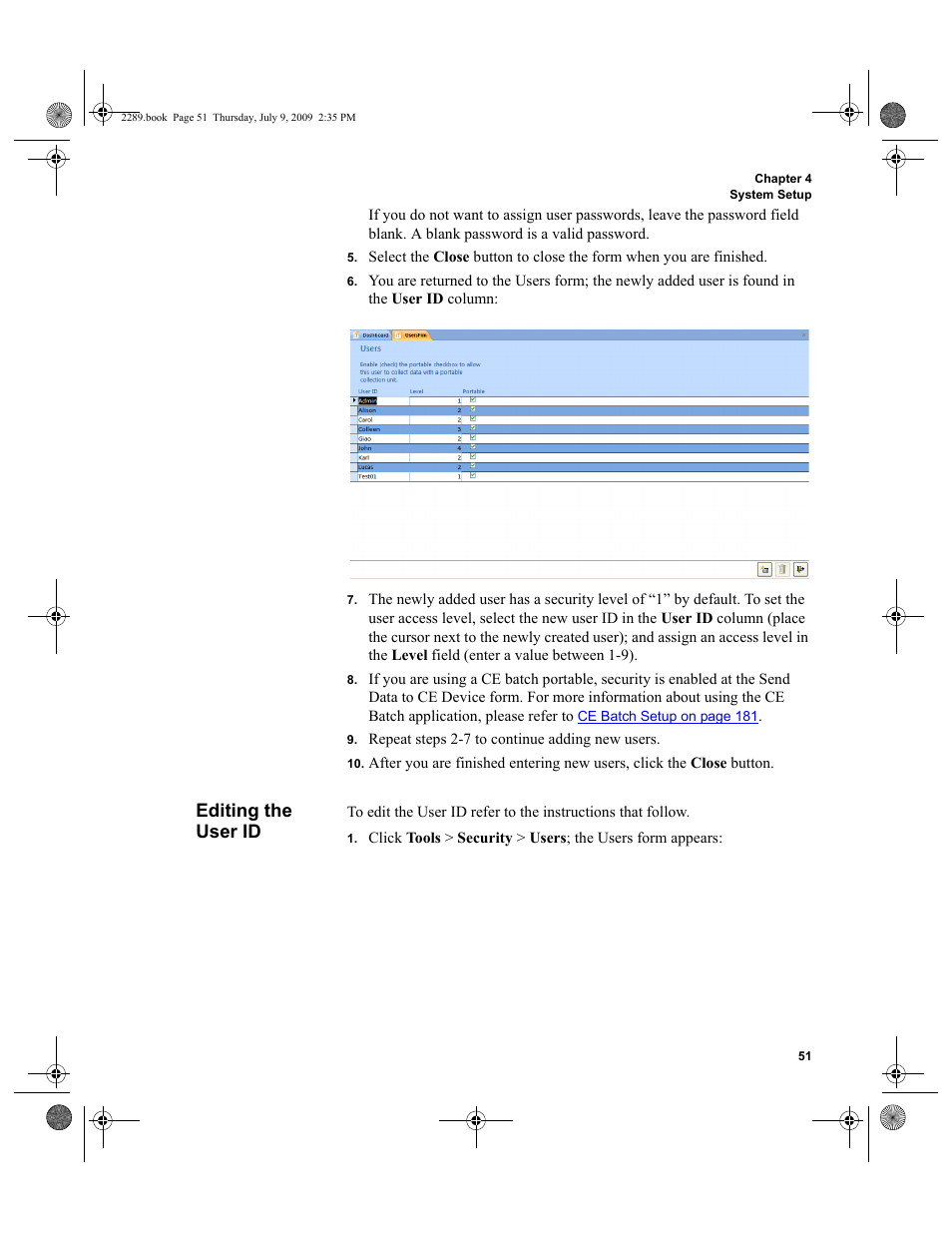 Editing the user id, Editing the user id 51 | IntelliTrack Stockroom Inventory User Manual | Page 79 / 380