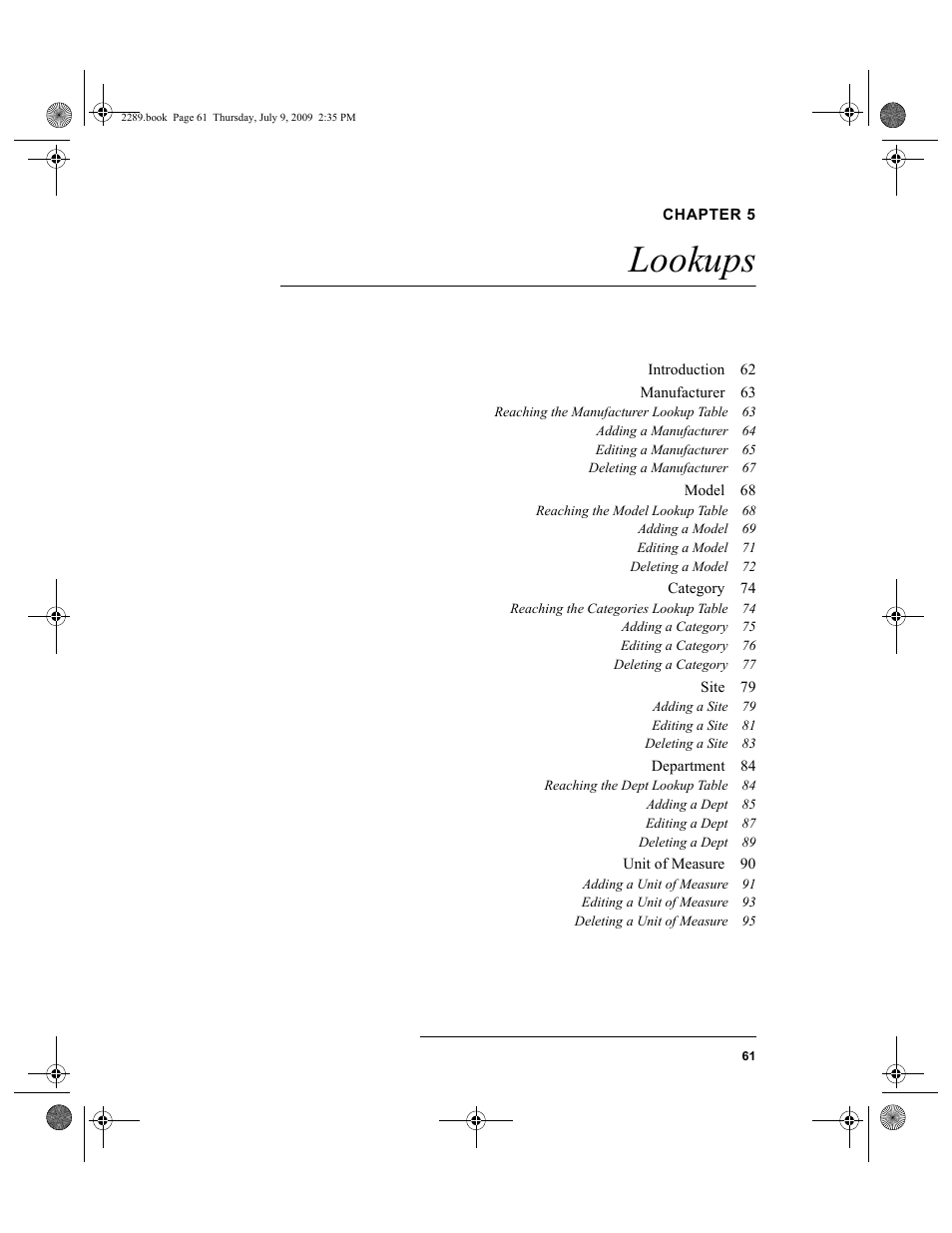 Chapter 5, Lookups, Chapter 5: lookups | IntelliTrack Stockroom Inventory User Manual | Page 89 / 380