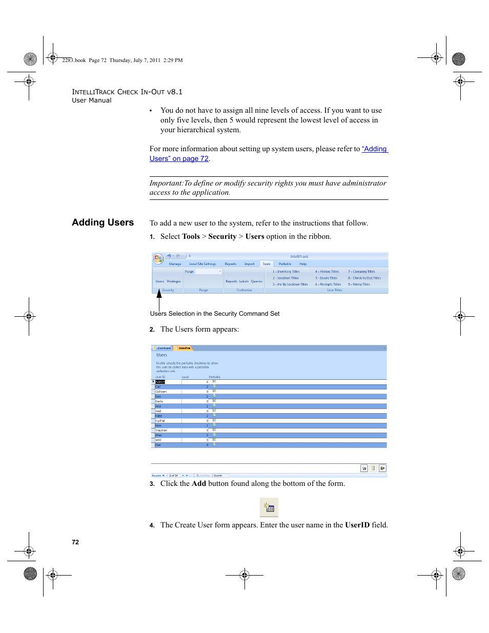 Adding users | IntelliTrack Check In/Out User Manual | Page 102 / 564