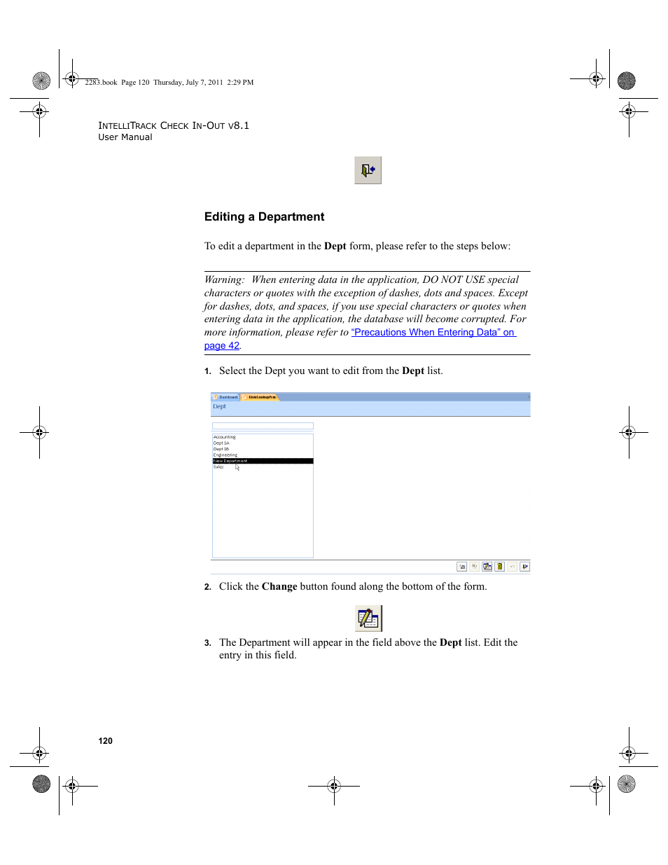 Editing a department | IntelliTrack Check In/Out User Manual | Page 150 / 564