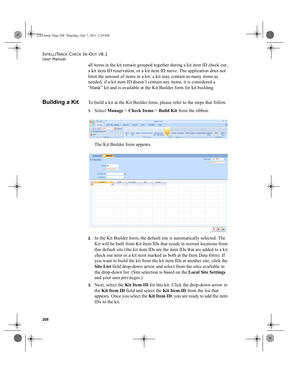 Building a kit, E refer to | IntelliTrack Check In/Out User Manual | Page 238 / 564