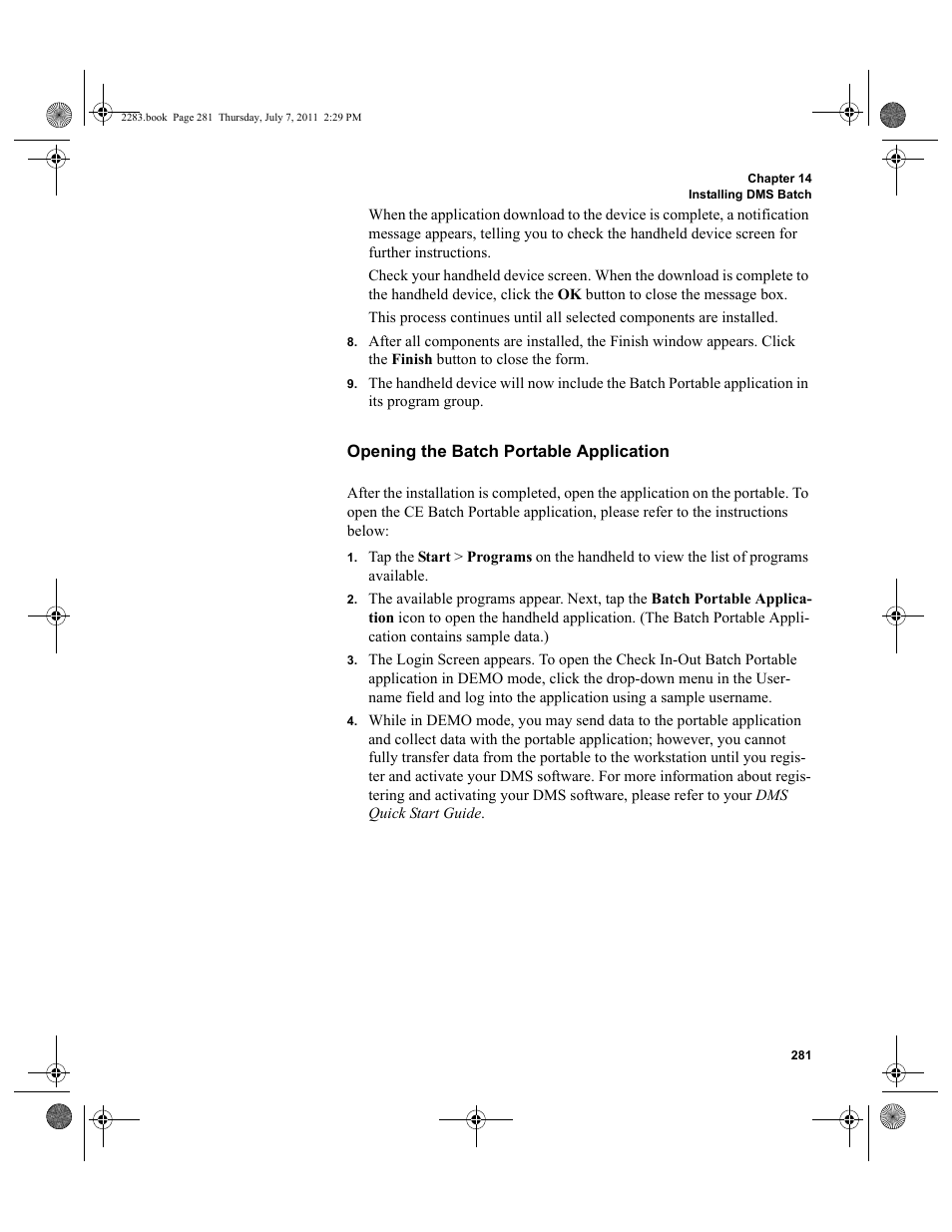 Opening the batch portable application | IntelliTrack Check In/Out User Manual | Page 311 / 564
