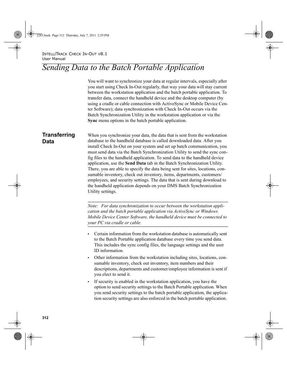 Sending data to the batch portable application, Transferring data | IntelliTrack Check In/Out User Manual | Page 342 / 564