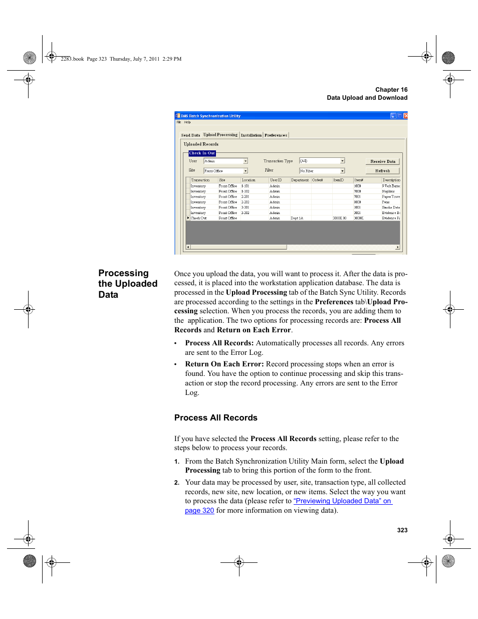 Processing the uploaded data, Process all records | IntelliTrack Check In/Out User Manual | Page 353 / 564