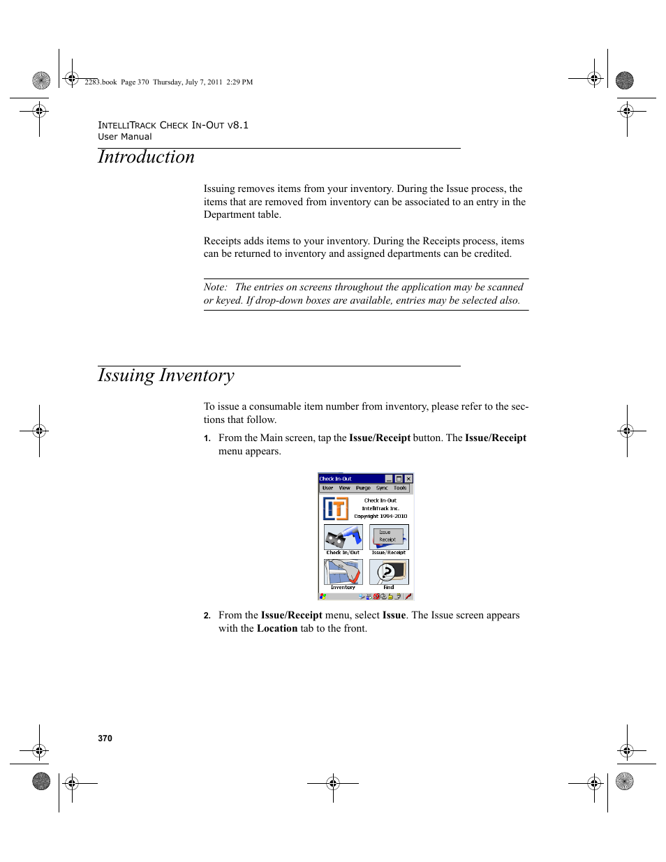 Introduction, Issuing inventory, Introduction issuing inventory | Please see, Issuing | IntelliTrack Check In/Out User Manual | Page 400 / 564