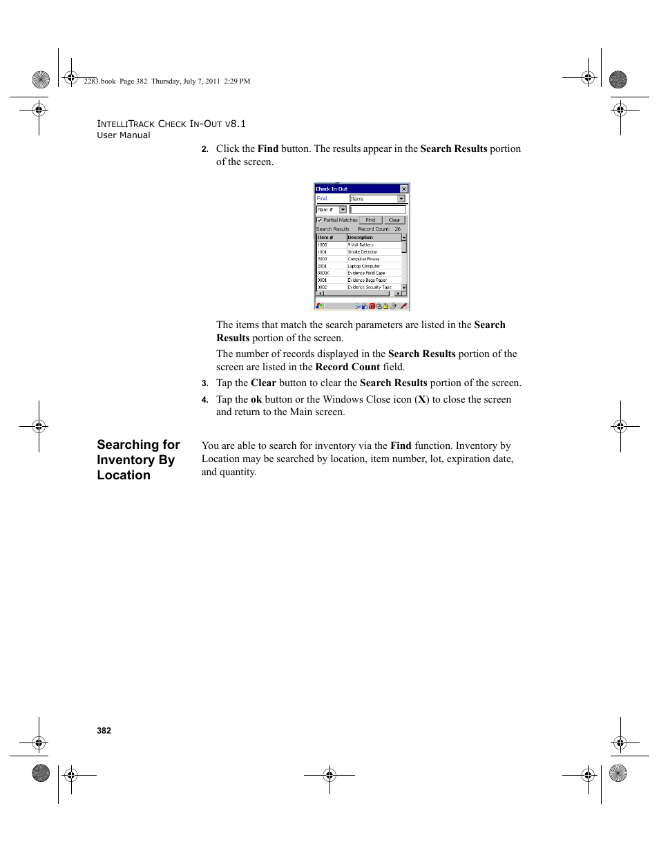 Searching for inventory by location | IntelliTrack Check In/Out User Manual | Page 412 / 564