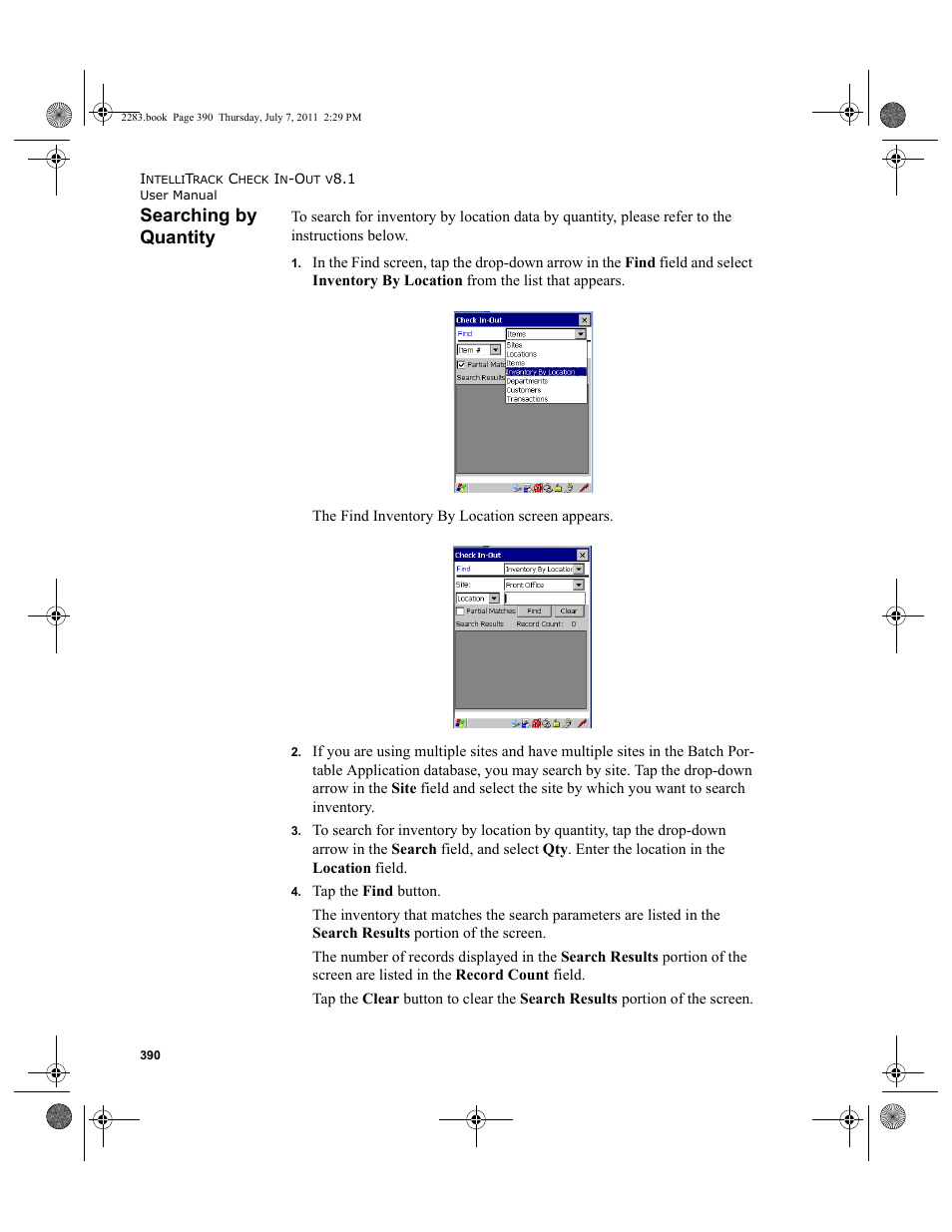 Searching by quantity | IntelliTrack Check In/Out User Manual | Page 420 / 564