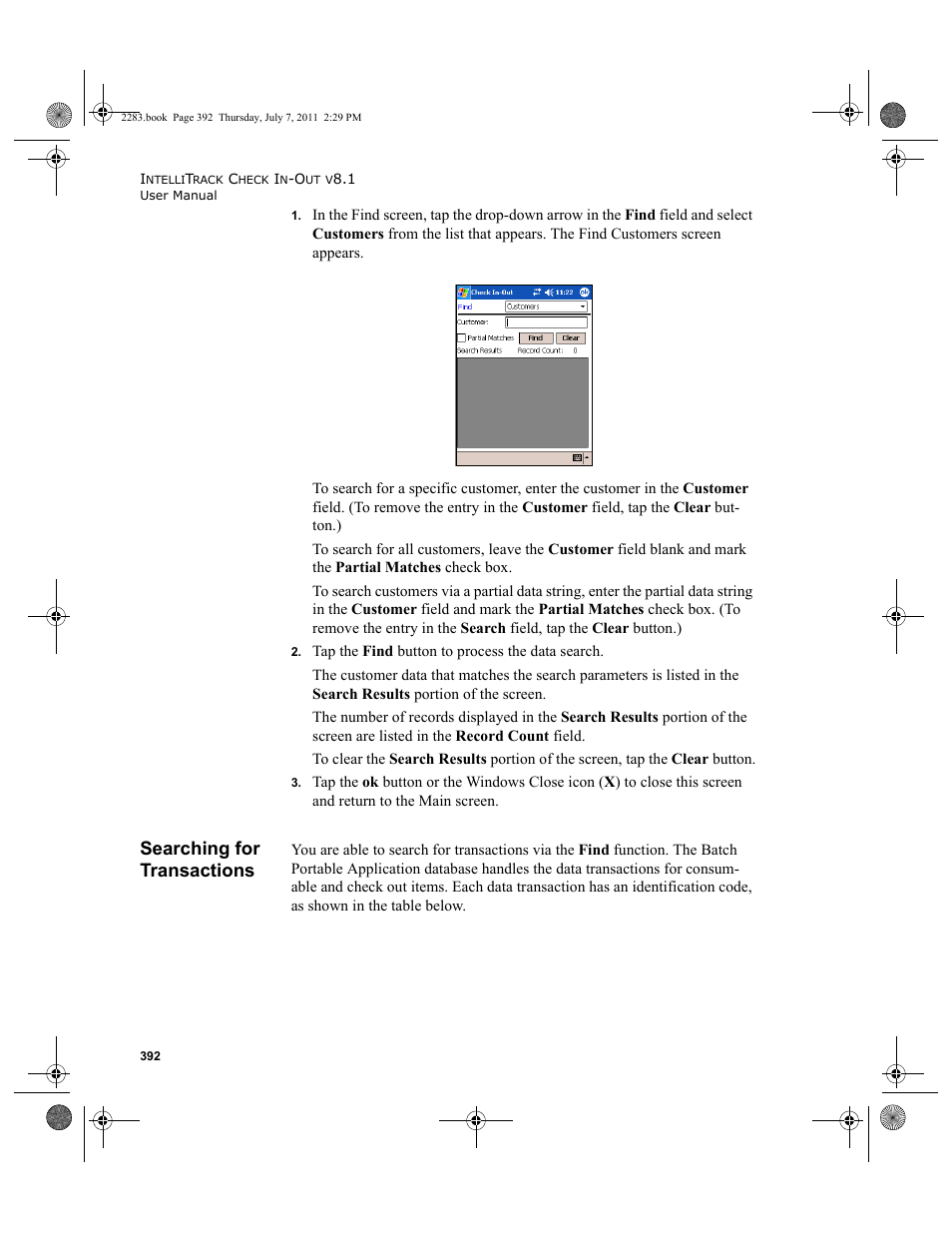 Searching for transactions | IntelliTrack Check In/Out User Manual | Page 422 / 564