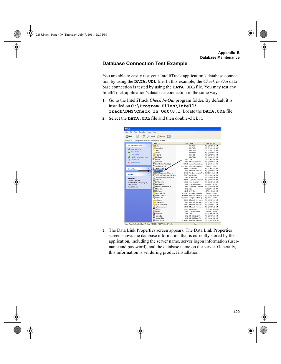 Database connection test example | IntelliTrack Check In/Out User Manual | Page 439 / 564