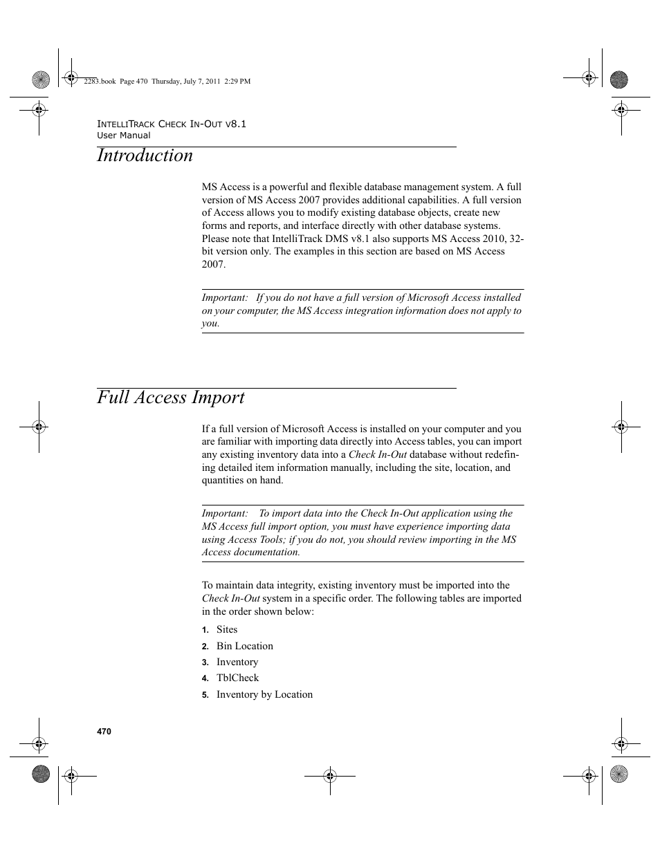 Introduction, Full access import, Introduction full access import | Full access | IntelliTrack Check In/Out User Manual | Page 500 / 564