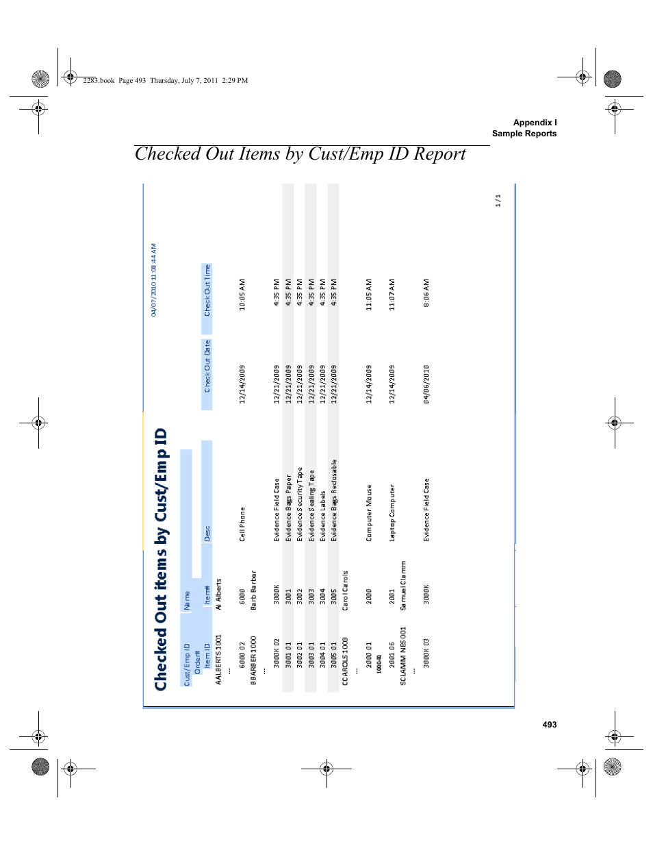 Checked out items by cust/emp id report | IntelliTrack Check In/Out User Manual | Page 523 / 564
