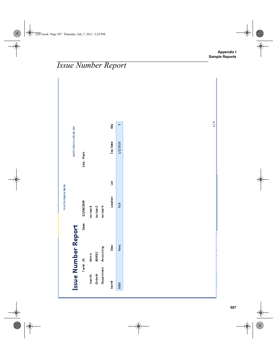 Issue number report | IntelliTrack Check In/Out User Manual | Page 537 / 564