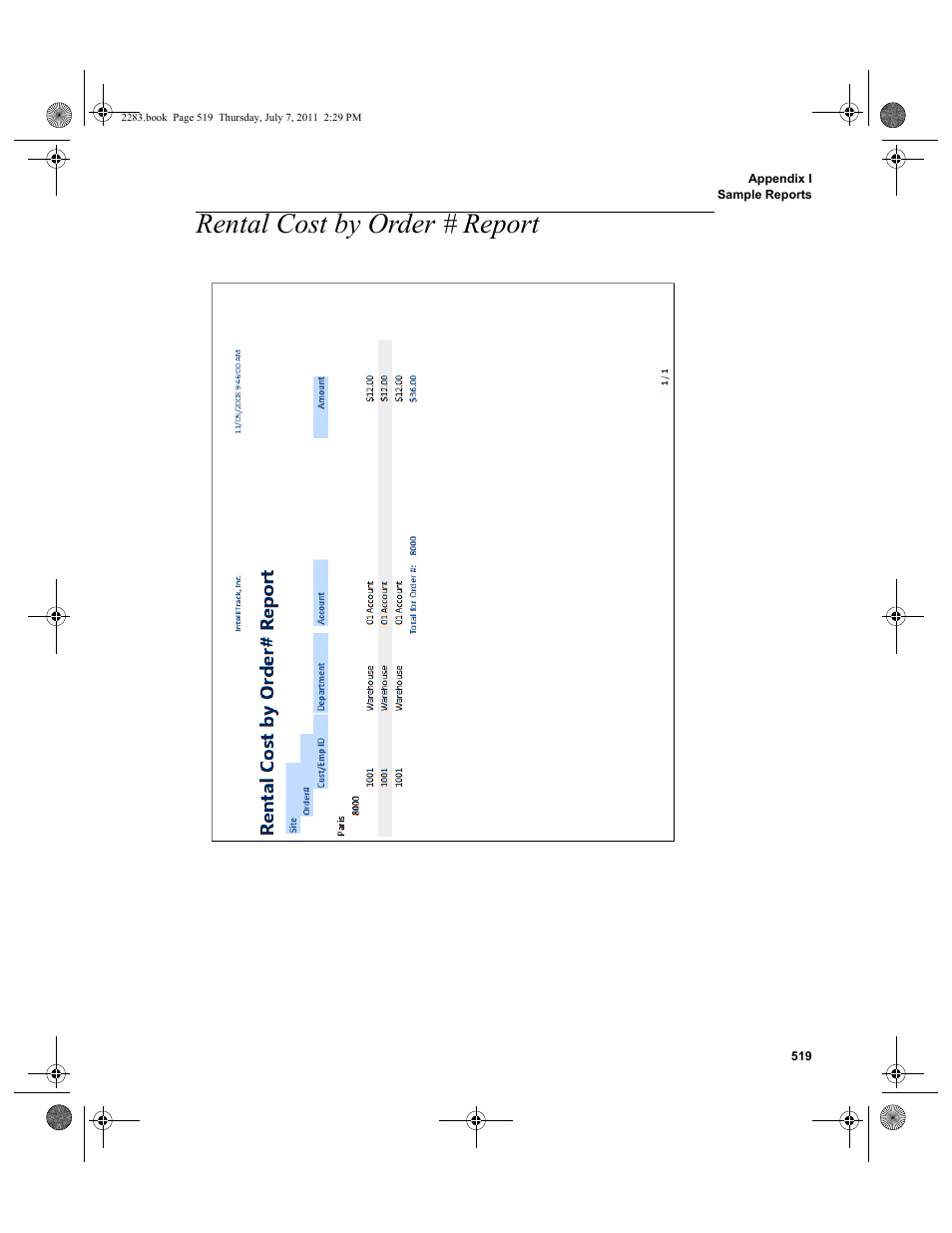 Rental cost by order # report | IntelliTrack Check In/Out User Manual | Page 549 / 564