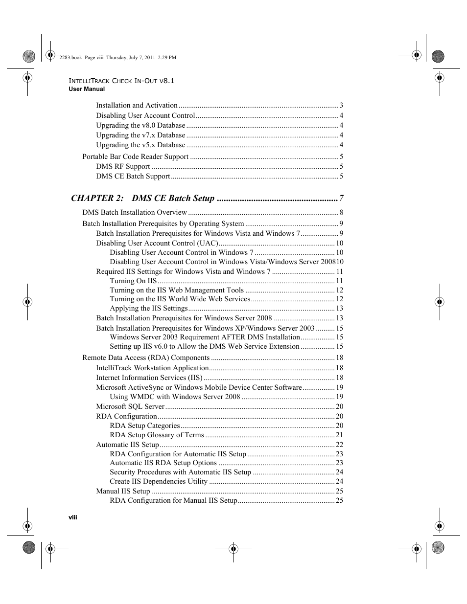 Chapter 2: dms ce batch setup | IntelliTrack Check In/Out User Manual | Page 8 / 564