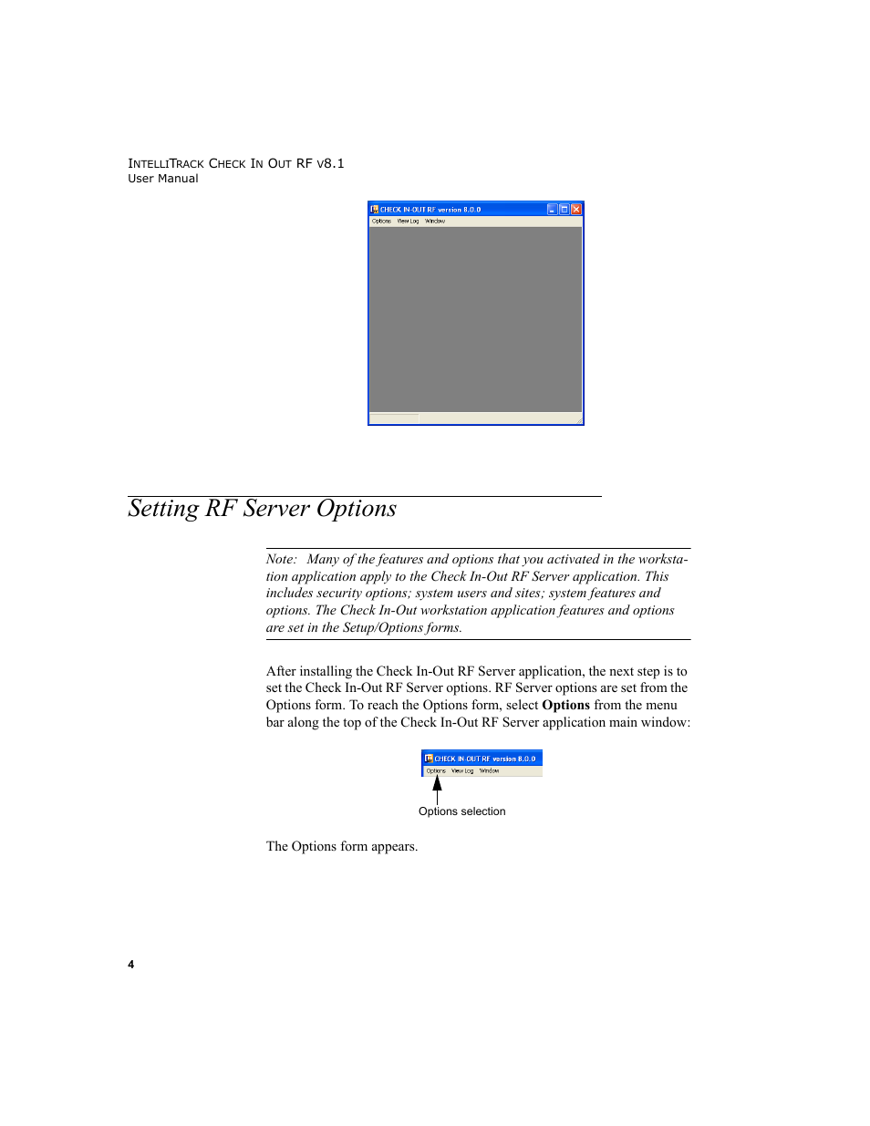 Setting rf server options, Setting rf server options 4 | IntelliTrack Check In/Out User Manual | Page 14 / 102