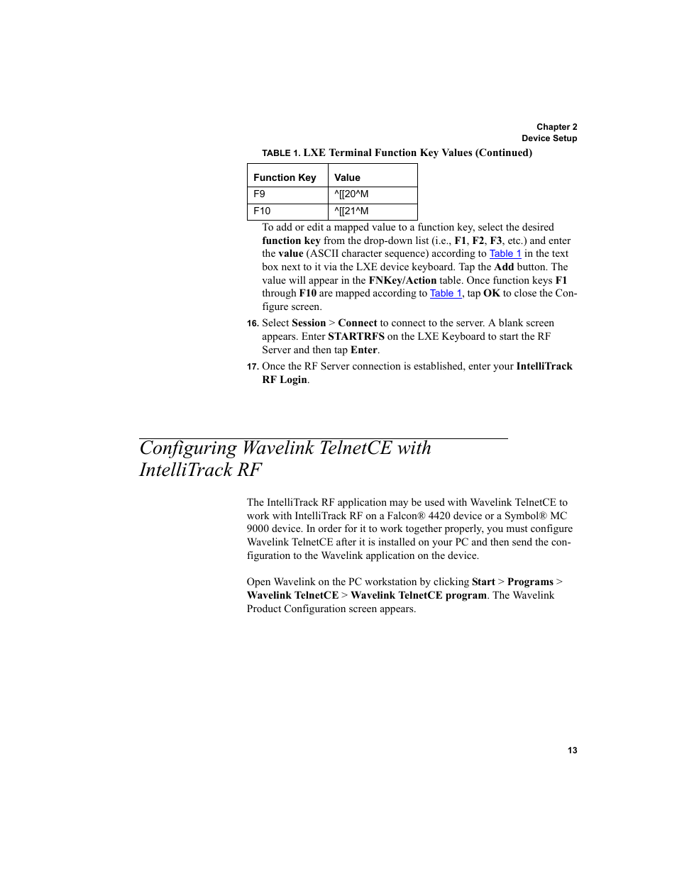 Configuring wavelink telnetce with intellitrack rf, Configuring wavelink telnetce with intellitrack, Rf 13 | IntelliTrack Check In/Out User Manual | Page 23 / 102