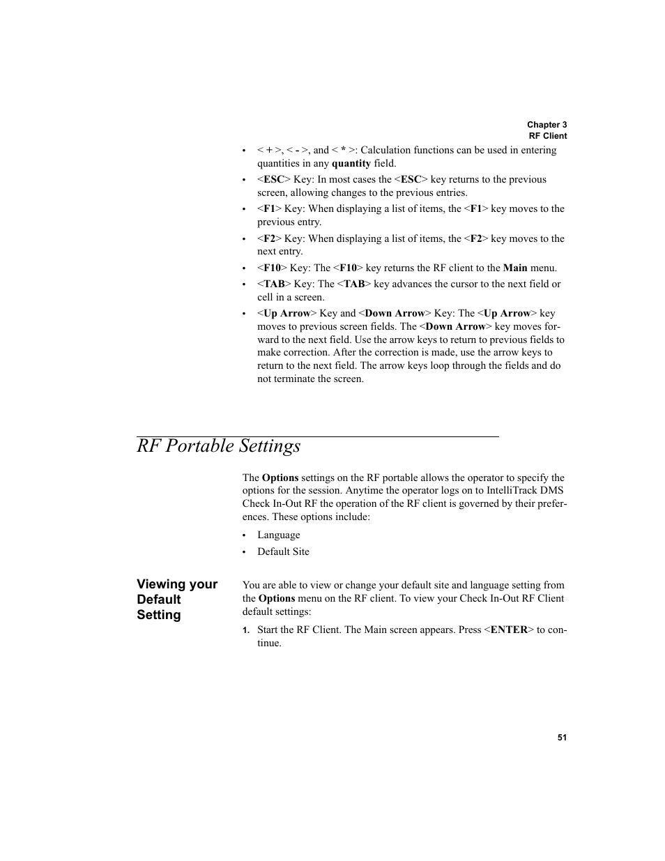Rf portable settings, Viewing your default setting, Rf portable settings 51 | Viewing your default setting 51 | IntelliTrack Check In/Out User Manual | Page 61 / 102