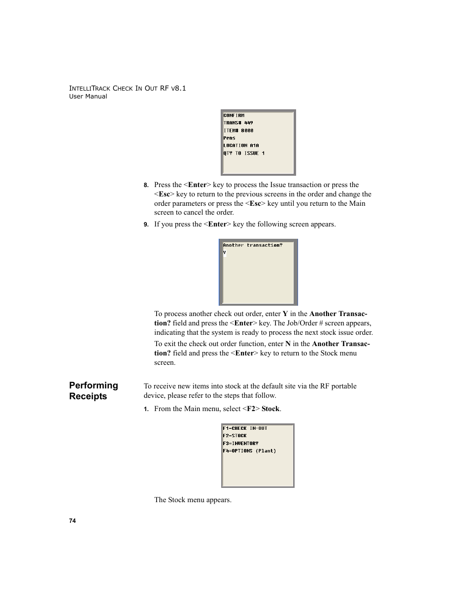 Performing receipts | IntelliTrack Check In/Out User Manual | Page 84 / 102