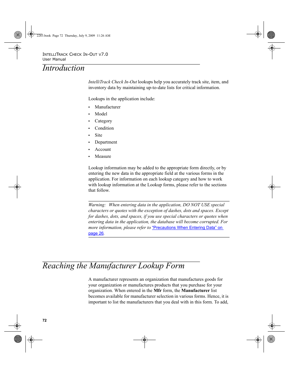 Introduction, Reaching the manufacturer lookup form, Introduction reaching the manufacturer lookup form | Introduction 72, Reaching the manufacturer lookup form 72 | IntelliTrack Check In/Out User Manual | Page 100 / 474