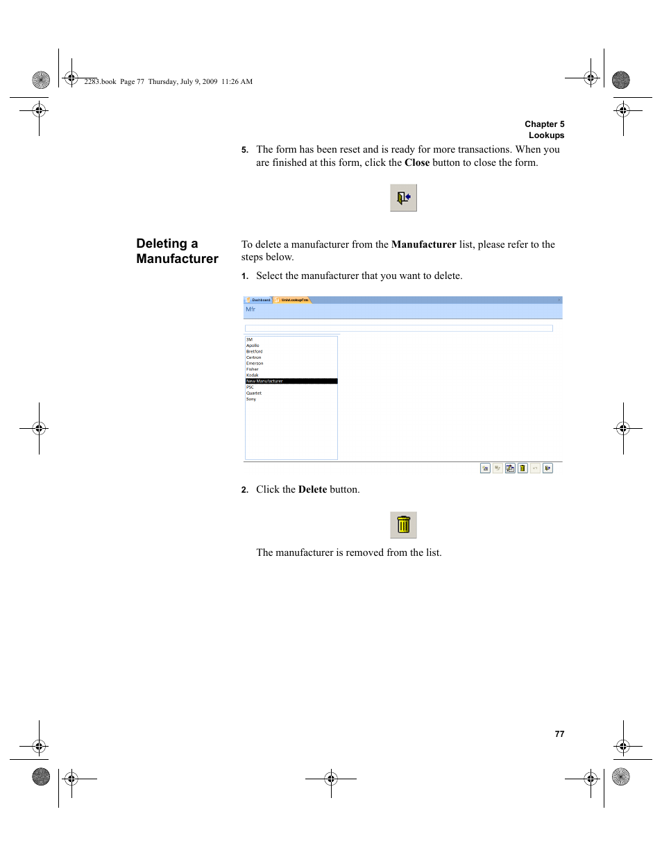 Deleting a manufacturer | IntelliTrack Check In/Out User Manual | Page 105 / 474