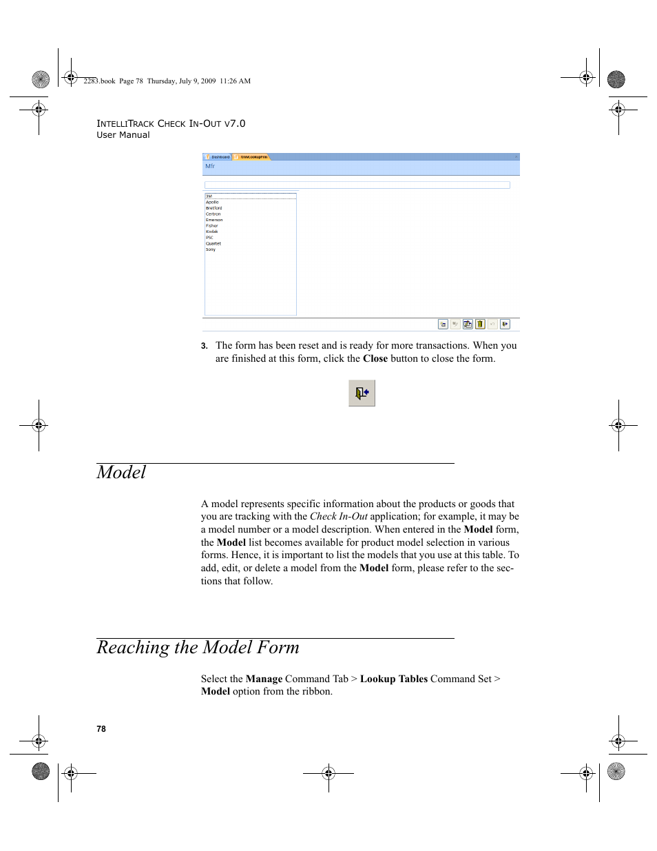 Model, Reaching the model form, Model reaching the model form | Model 78, Reaching the model form 78 | IntelliTrack Check In/Out User Manual | Page 106 / 474