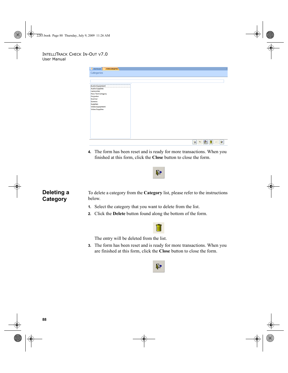 Deleting a category | IntelliTrack Check In/Out User Manual | Page 116 / 474