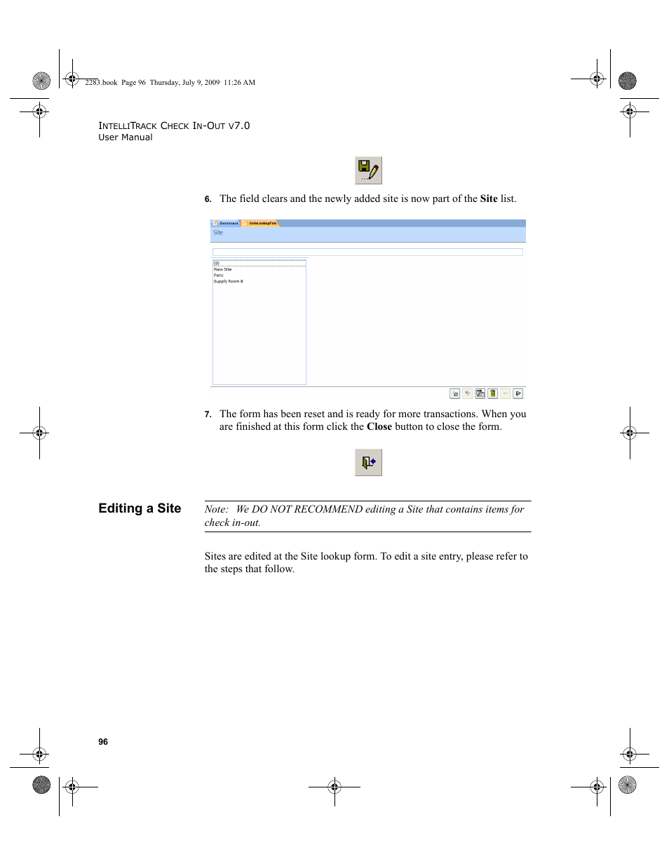 Editing a site | IntelliTrack Check In/Out User Manual | Page 124 / 474