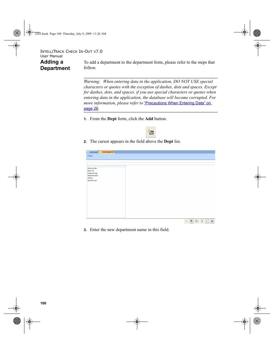 Adding a department | IntelliTrack Check In/Out User Manual | Page 128 / 474