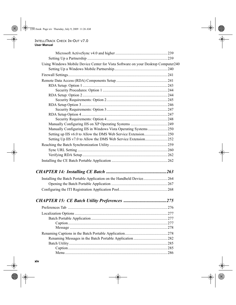 Chapter 14: installing ce batch, Chapter 15: ce batch utility preferences | IntelliTrack Check In/Out User Manual | Page 14 / 474