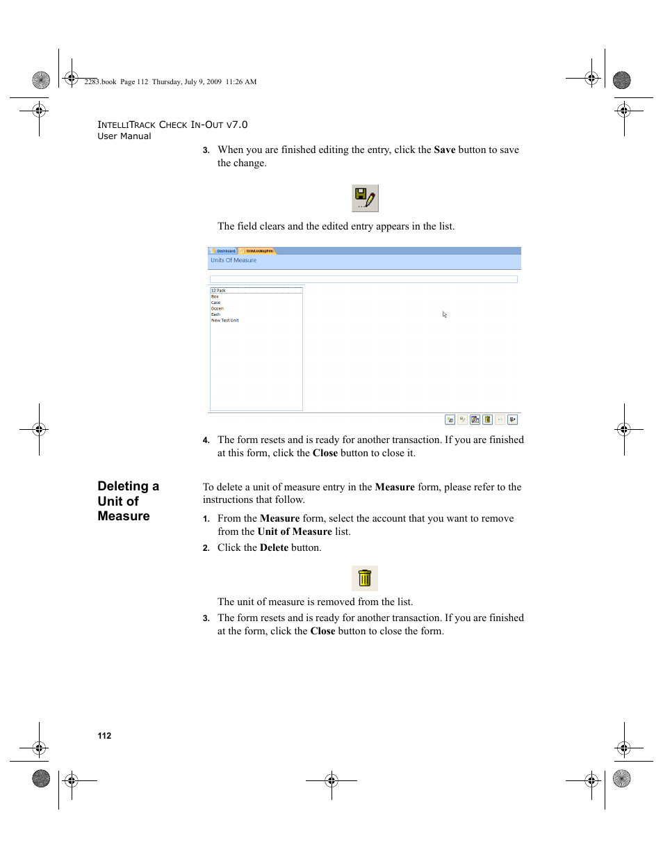 Deleting a unit of measure | IntelliTrack Check In/Out User Manual | Page 140 / 474