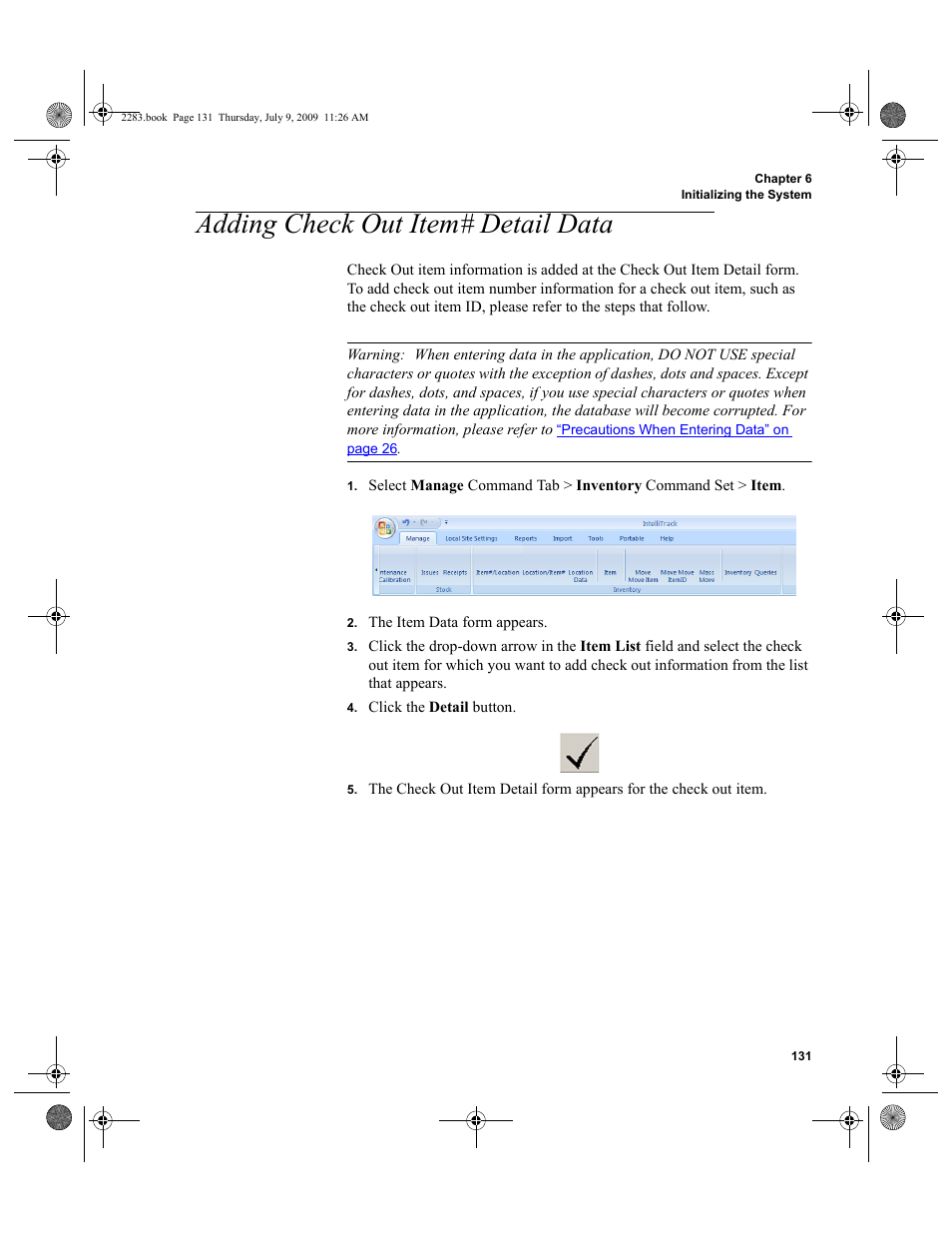 Adding check out item# detail data, Adding check out item# detail data 131 | IntelliTrack Check In/Out User Manual | Page 159 / 474