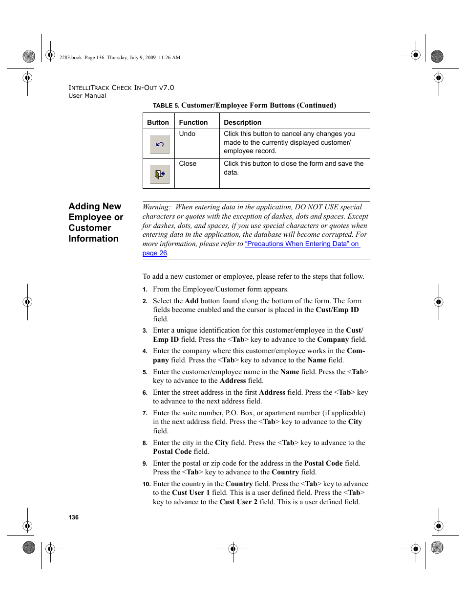 Adding new employee or customer information, Adding new employee or customer information 136 | IntelliTrack Check In/Out User Manual | Page 164 / 474