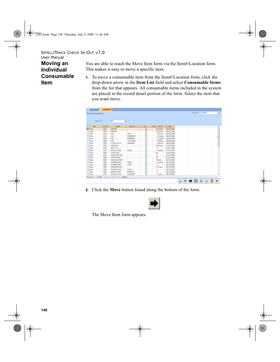 Moving an individual consumable item, Moving an individual consumable item 148 | IntelliTrack Check In/Out User Manual | Page 176 / 474