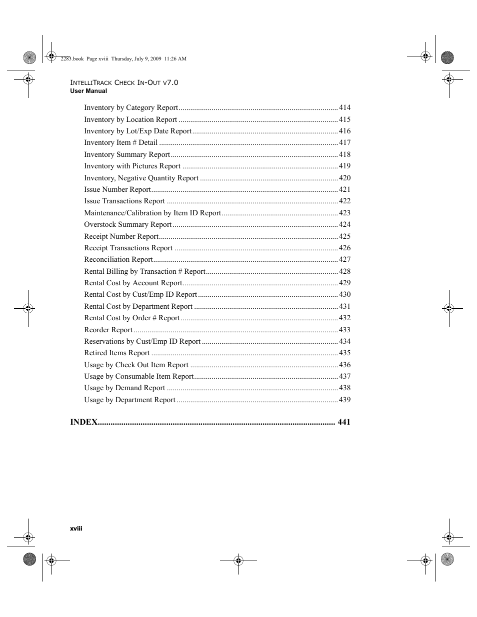 Index | IntelliTrack Check In/Out User Manual | Page 18 / 474